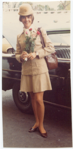 1970s Susanne Malm in Galaxy Gold uniform with flowers